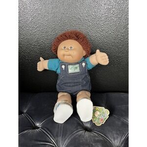 Vintage 1982 Cabbage Patch Kids Doll Boy Jean Overalls Plaid Black Shirt